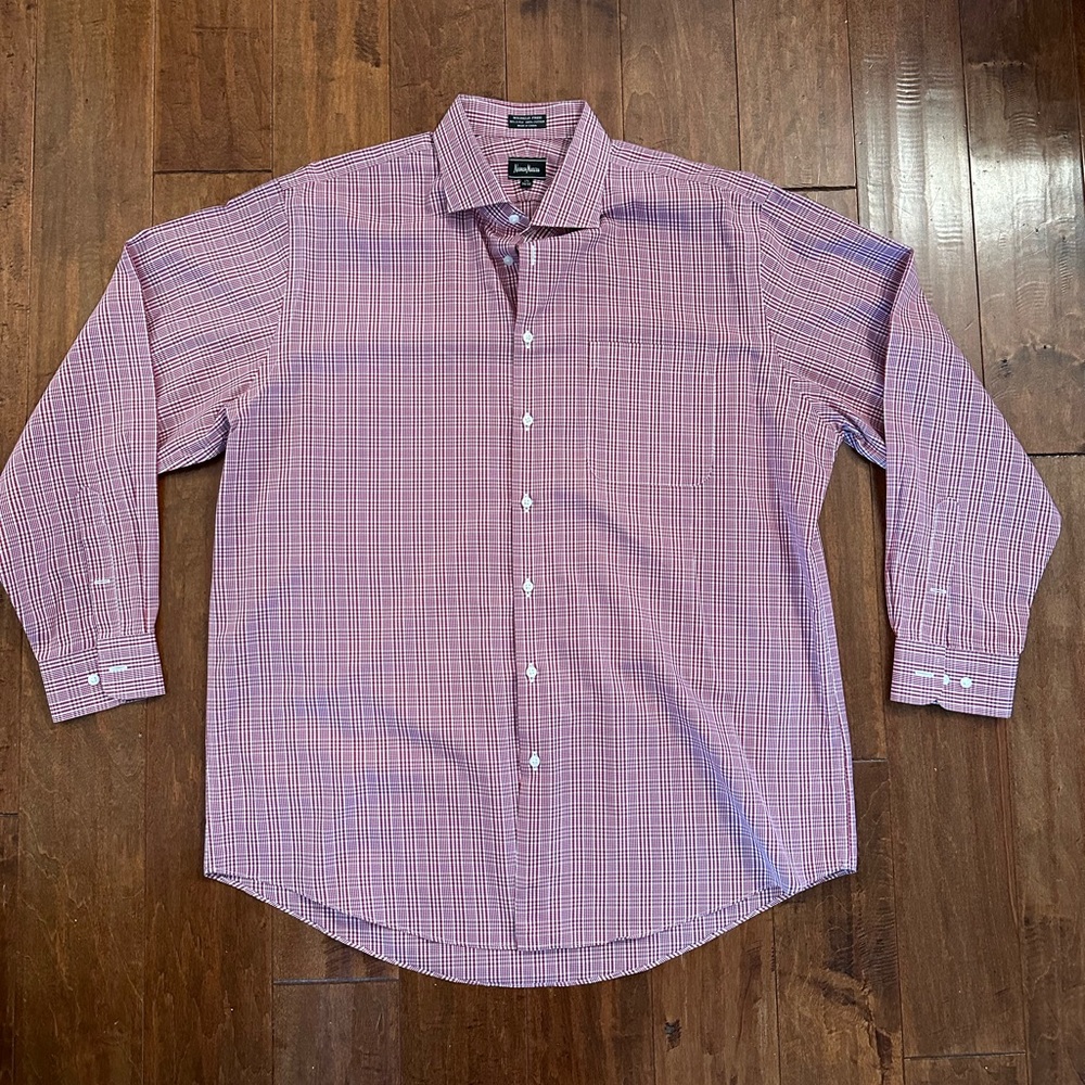 Neiman Marcus Red Long Sleeve Button Down Collared Dress Shirt Sz 17.5 XL